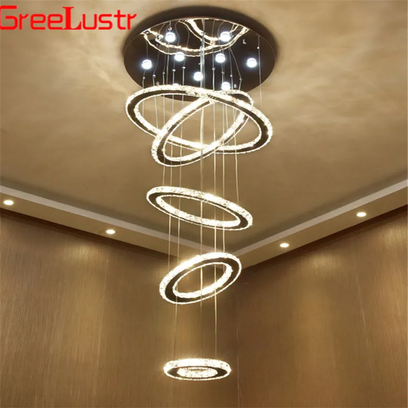 Роскошная большая круглая Хрустальная светодиодная люстра с 5 кольцами