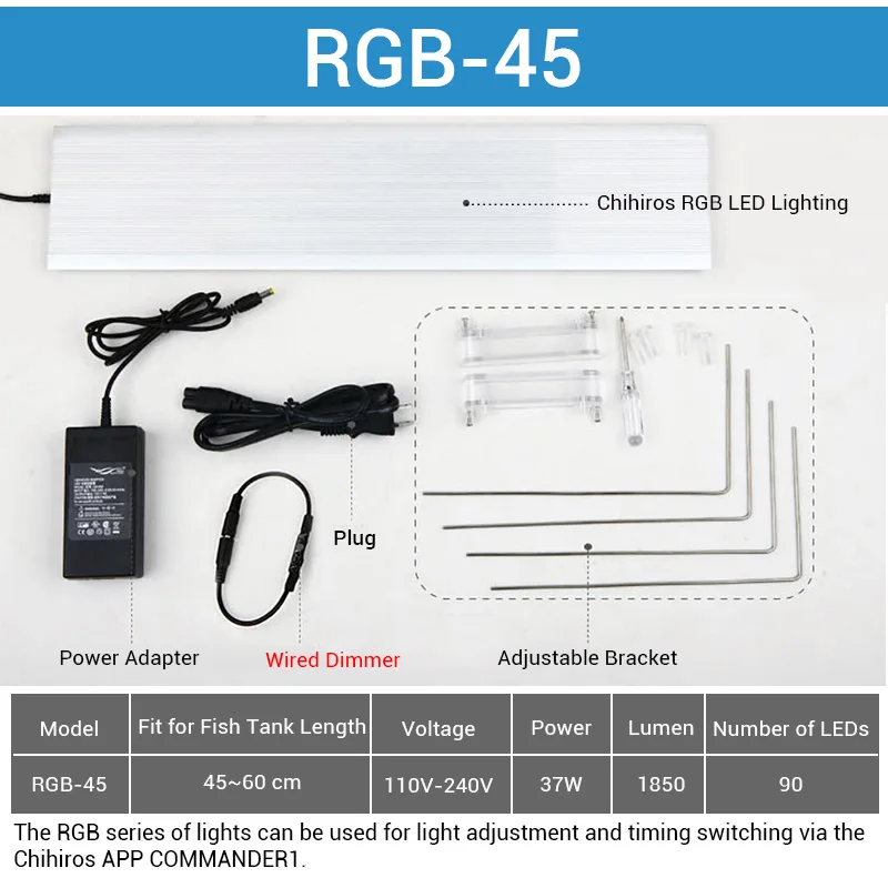 RGB45 Wired Dimmer NICREW Chihiros RGB аквариум светодиодный светильник полный спектр светильник ing для водных растений яркость регулируемый костюм для 30 см до 80 см бак - Цвет: RGB45 Wired Dimmer
