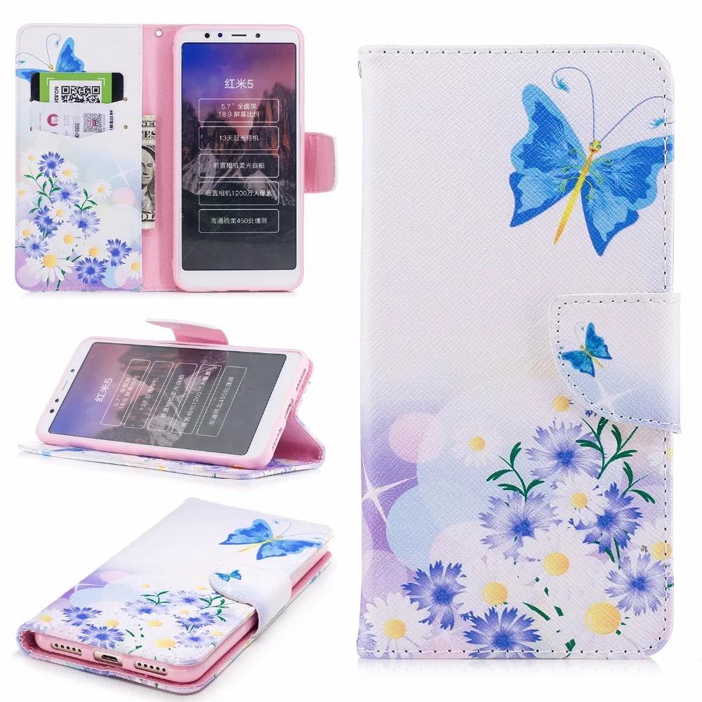 COATUNCLE Xiaomi Redmi 5 чехол, кожаный чехол для Coque Xiaomi Redmi 5 плюс Чехол Флип-кошелек окрашенный принт телефонные чехлы