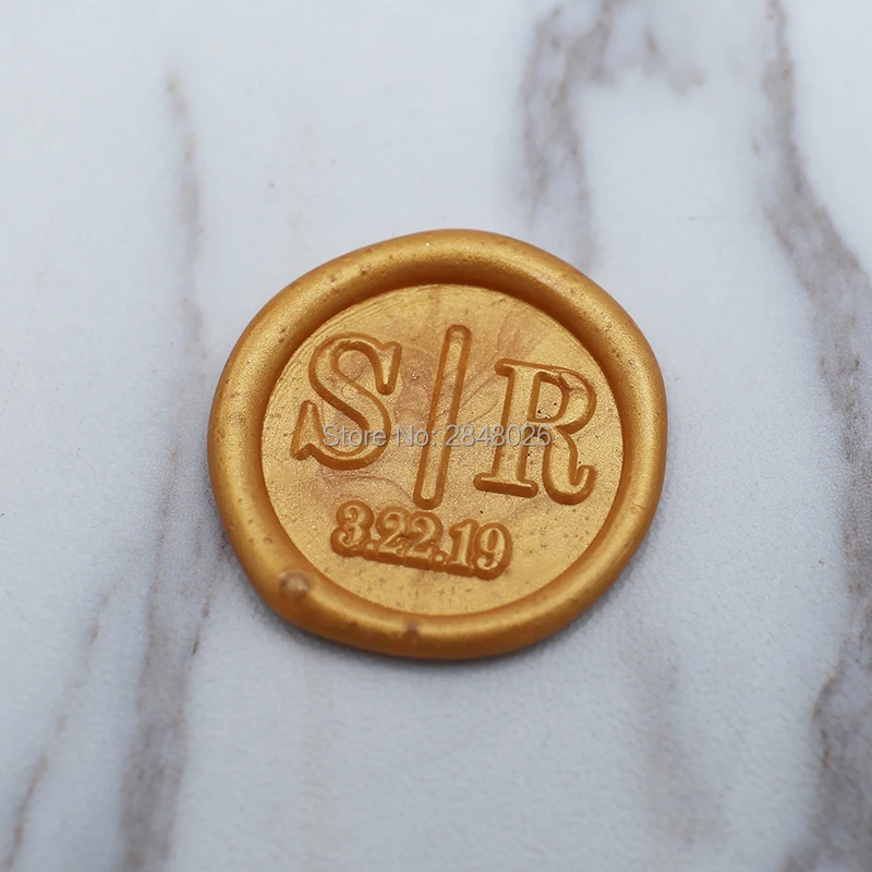Пользовательские две инициалы с датой воск печать свадебные приглашения