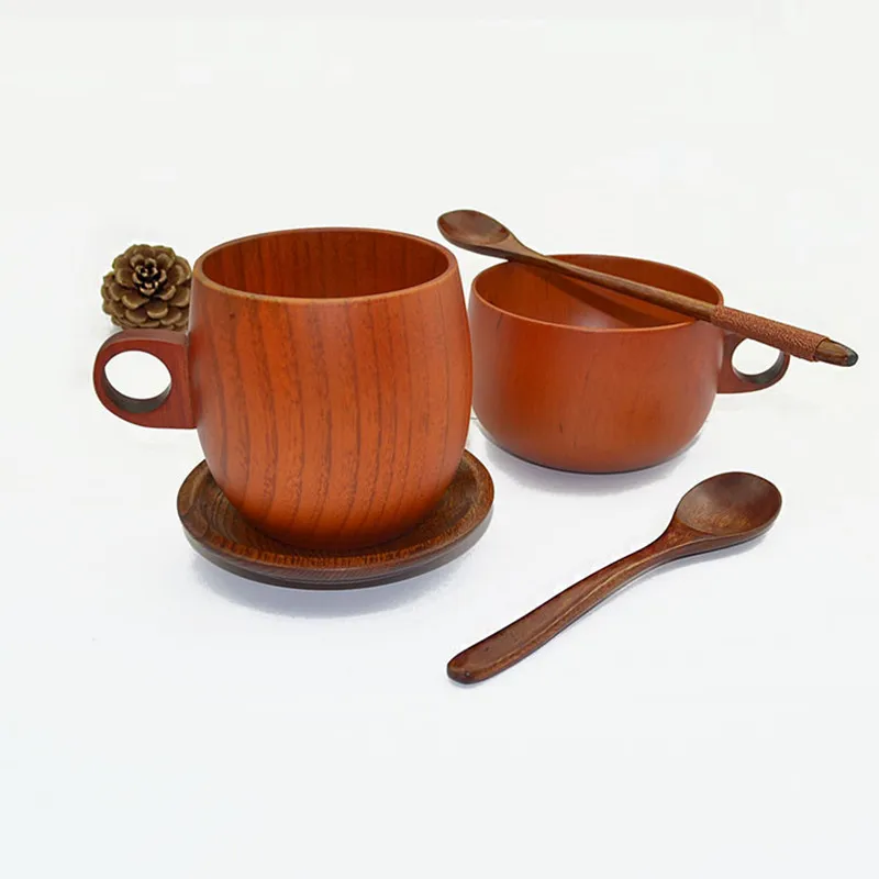 

Wooden Coffee Milk Cup with Handle Spoon Free Serving Tea Water Cup Drinkware Ktichenware Quality
