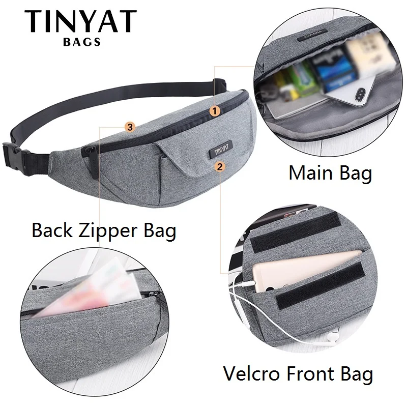 Мужская поясная сумка TINYAT, повседневная функциональная сумка с ремнем, сумка с карманами под телефон, большая холщовая сумка с 3 карманами, серого цвета сумка на пояс поясная сумка бананка барсетка riñonera сумка по