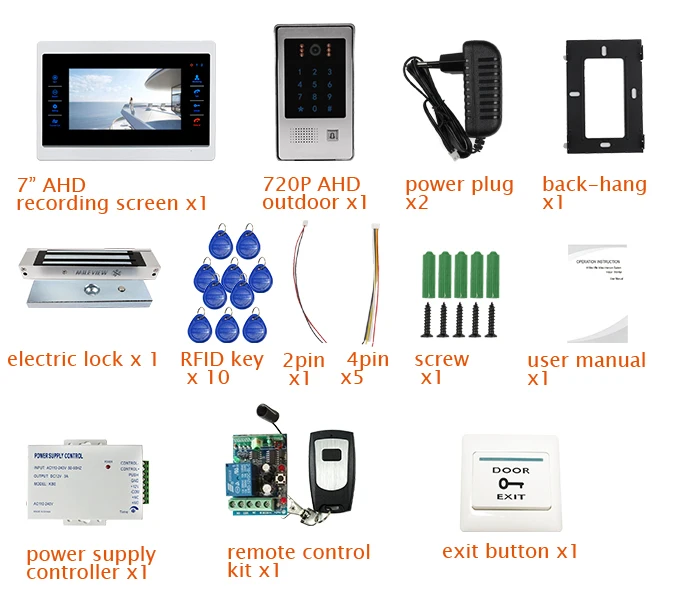 720P 1.0MP " экран видеодомофон домофон набор для записи клавиатуры RFID дверная камера магнитный замок Обнаружение движения