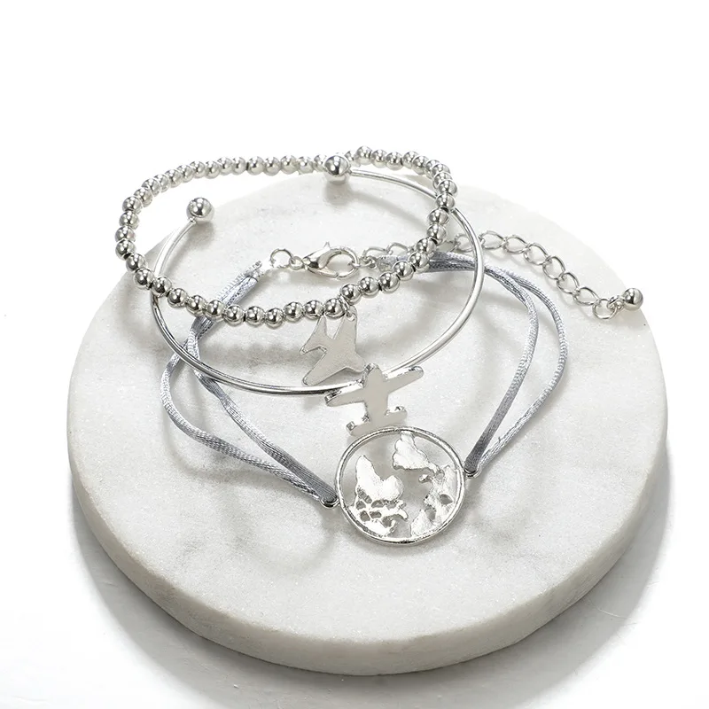 3 шт./компл. завод Map круговые Подвески Браслет для Для женщин Серебряный Малый