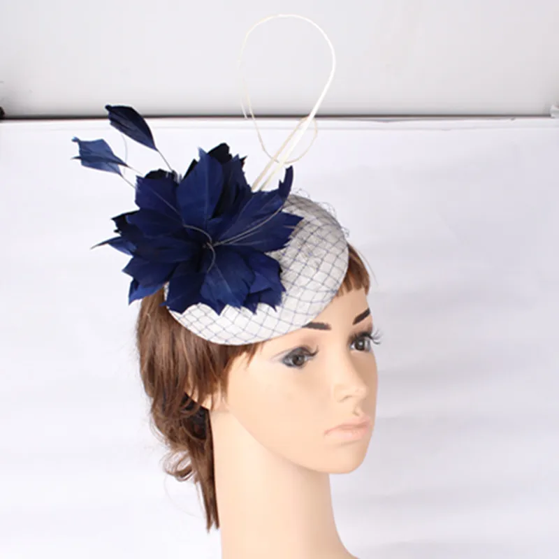 Высокое качество Sinamay шляпа перо цветок страуса Вуалетка головной убор