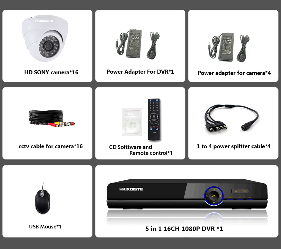 16CH камера видеонаблюдения системы безопасности HD SONY 1200TVL 16 шт. 1.0MP Крытый Купол CTV камера система 16-канальный комплект видеонаблюдения