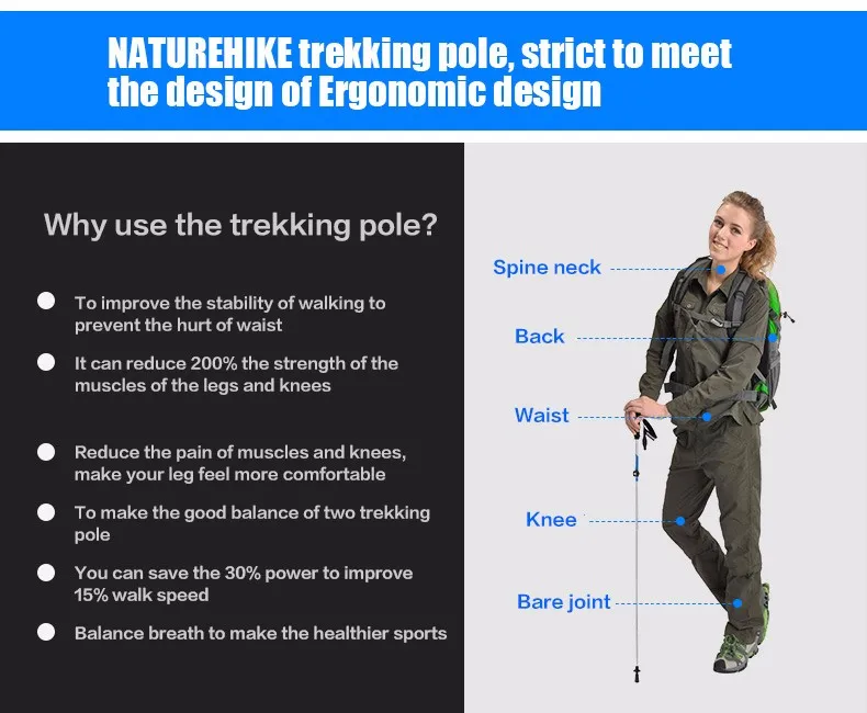 NatureHike ультра-светильник EVA ручка 5 регулируемая трость для похода, палки для ходьбы, трекинга полюс ледоруба для приготовления пищи на воздухе 1 шт