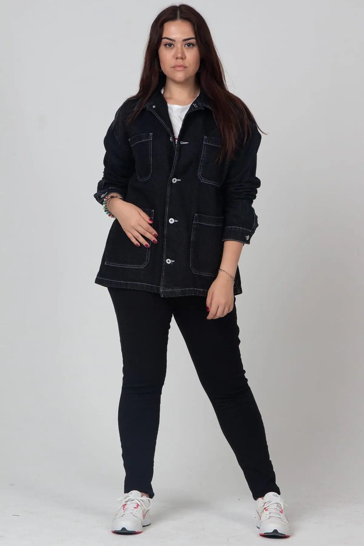 Sans Textile женская черная джинсовая ткань с карманами Ceket 65N11076 | Куртки