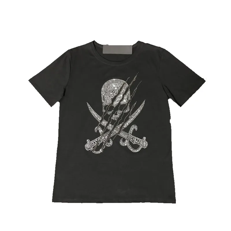 Hot 2021 New Brand Mens Short-sleeved Drilling Skull Top Shirt Mercerized Cotton T-shirt Men And Women Tide Fashion Tops | Мужская