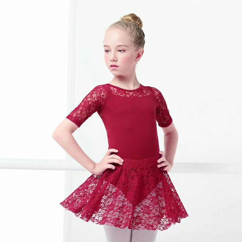 

Kids Ballerina Dress Dance Ballet gymnastics Ballet Leotards Children Short Sleeves Lace Ballet Dress For Girls Bodysuit Clothes