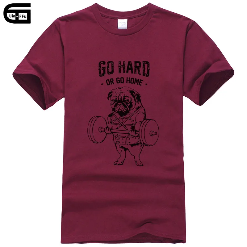 Dark red Euro Size Casual Cotton GO HARD OR GO HOME Pug Printed Men crewneck T Shirt Short Sleeve O-Neck Male Tops&Tees T421 - Цвет: Dark red