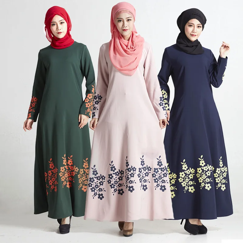 Модное мусульманское платье Abaya в Дубае, традиционная мусульманская одежда для женщин, мусульманская Abaya Jilbab Djellaba, платье с цветочным принто...