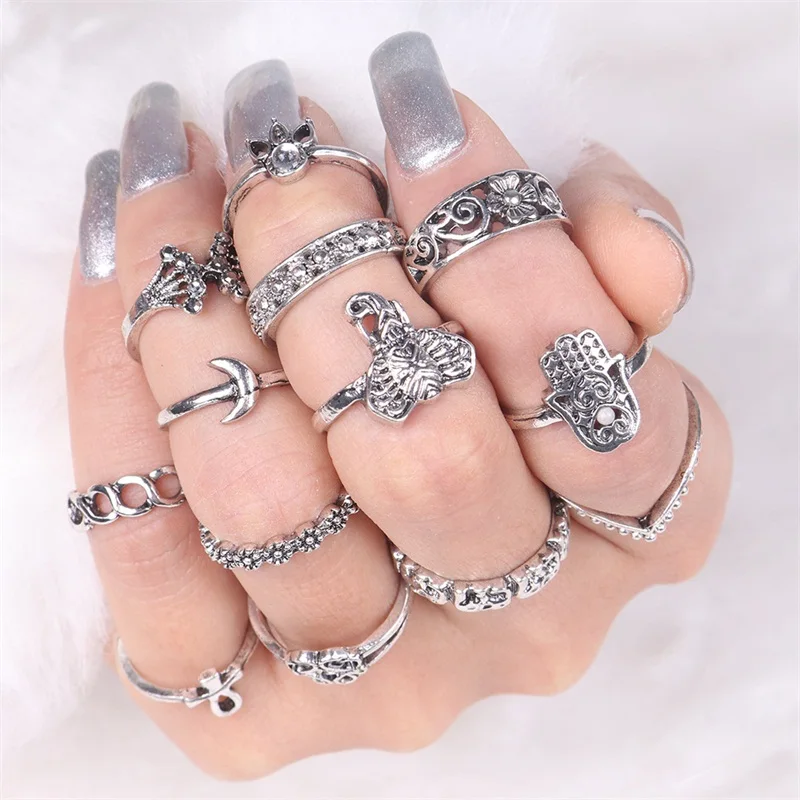 Новые Ретро женские кольца Античные Серебро цветные панк миди на палец 13