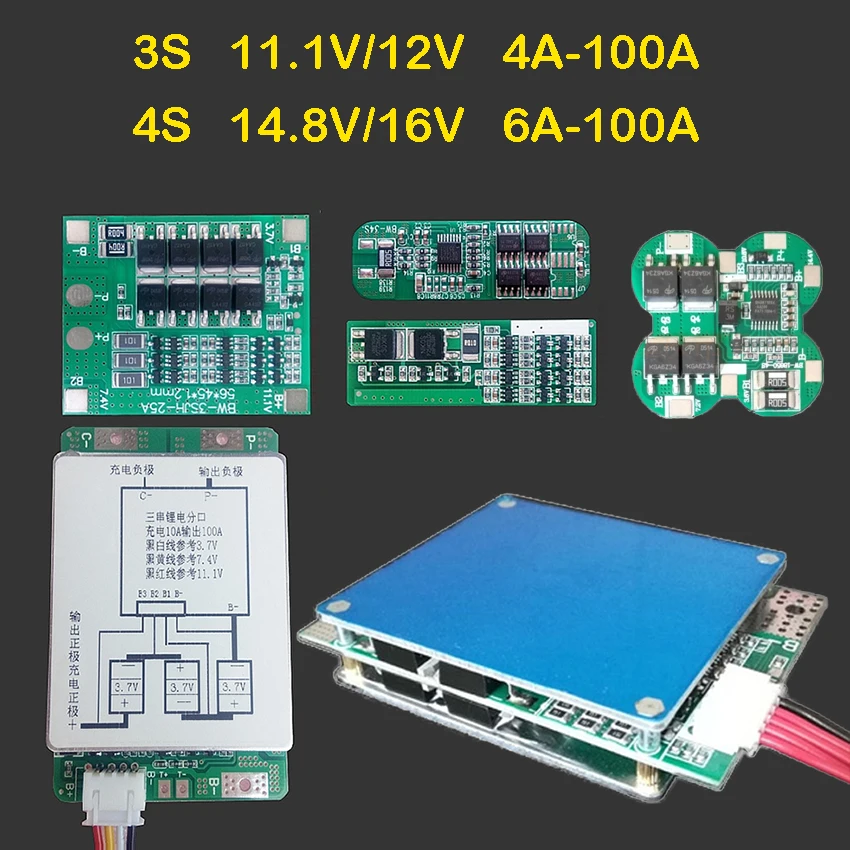 Литий ионный аккумулятор 3S модуль защиты BMS 11 1 В 12 14 8 в 16 6A 24A 30A 50A 100A литий Lifepo4
