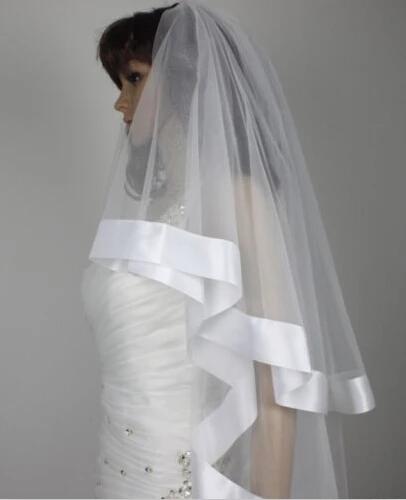 

2-tier ribbon edge wedding veil elbow length Veil Bride Vail & Comb