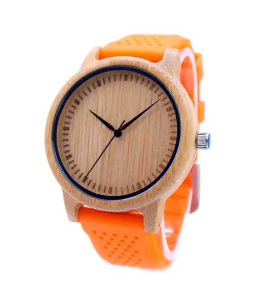 BOBO BIRD V-B07 новые модные мужские кварцевые аналоговые Деревянные Часы повседневные наивысшего качества с цветным силиконовым ремешком - Цвет: Orange