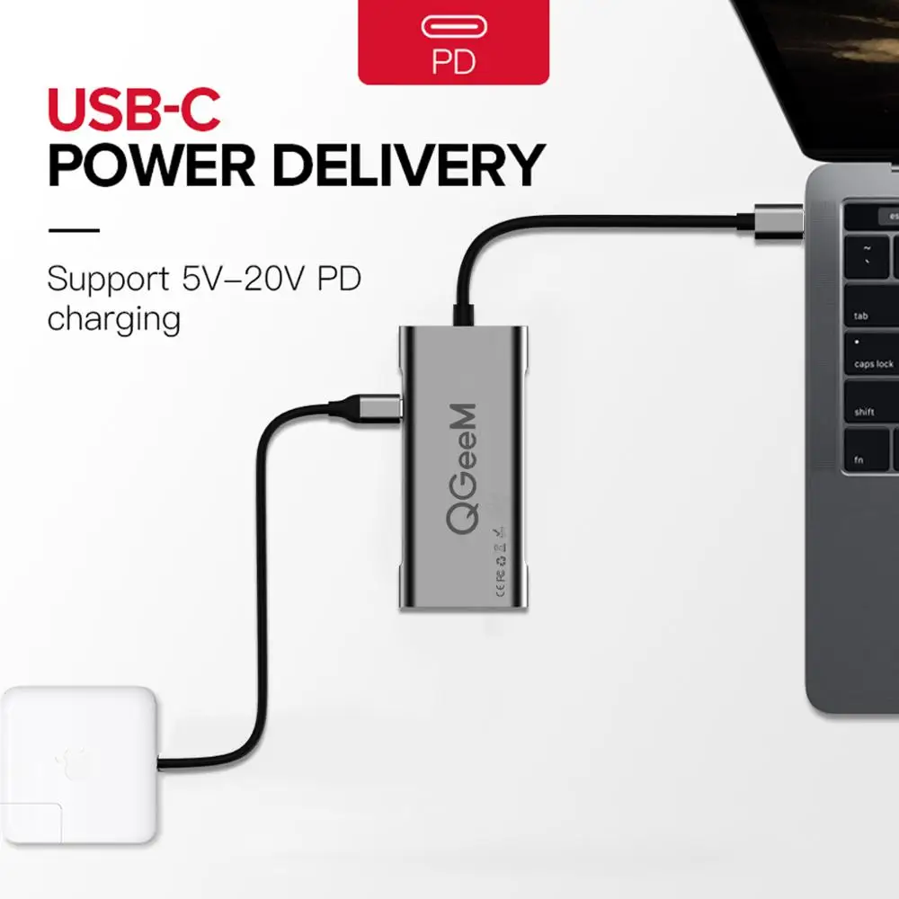QGeeM USB C концентратор HDMI type-C концентратор к Hdmi USB 3,0 Thunderbolt 3 кард-ридер для Macbook mate20 P30 glaxy S9 S10 USB C концентратор