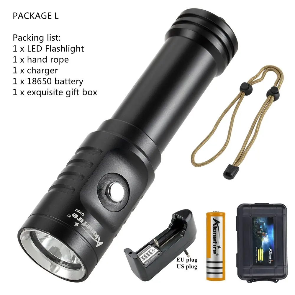 PACKAGE L Alonefire DV57 подводный дайвинг фонарик вспышка светильник водонепроницаемый XM L2 фонарь лампа - Испускаемый цвет: PACKAGE L