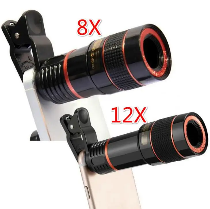 

Free DHL 50pcs Universal Clip 8X 12X Zoom Cell Phone Telescope Lens Telephoto External Smartphone Camera Lens For iPhone Samsung