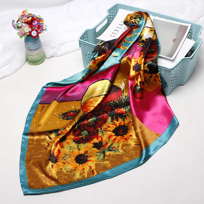 Европейский стильный принт для женщин 90*90 см роскошный бренд женский атласный