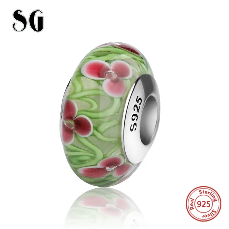 SG AliExpress бусины из муранского стекла, Стерлинговое Серебро, 925, сделай сам, Цветные Цветочные Подвески, подходят для оригинальных браслетов pandora, ювелирные изделия для подарка - Цвет: TG1065