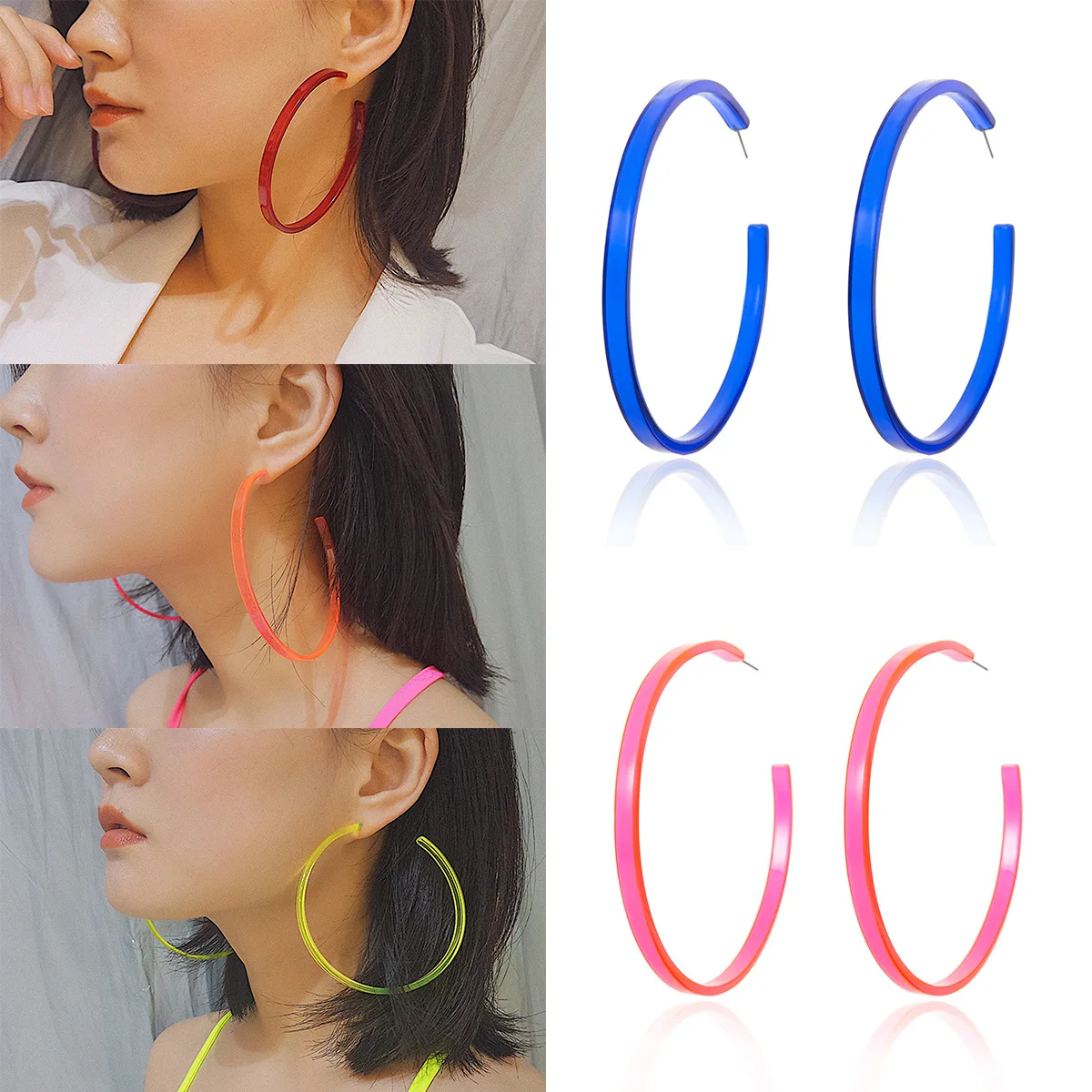 Неоновые серьги карамельного цвета кольца с акриловой и ацетатной