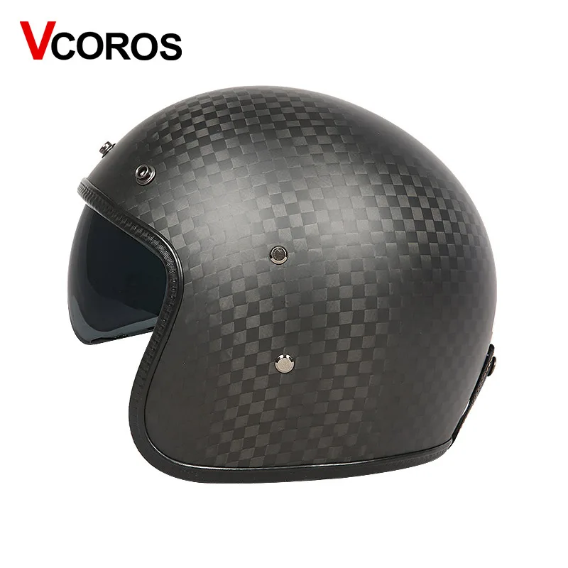 Мотоциклетный шлем VCOROS винтажный мотоциклетный из углеродного волокна 3/4 дюйма с