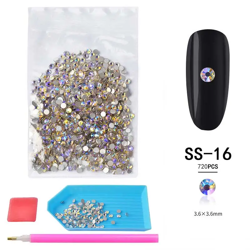 SS16 (720Pcs) 1 упаковка смешанные SS3-SS20 Звездные AB Кристаллы Стразы для ногтей Блеск 3D FlatBack Стеклянные стразы драгоценные камни с точечными инструментами для украшения ногтей - Цвет: SS16 (720Pcs)