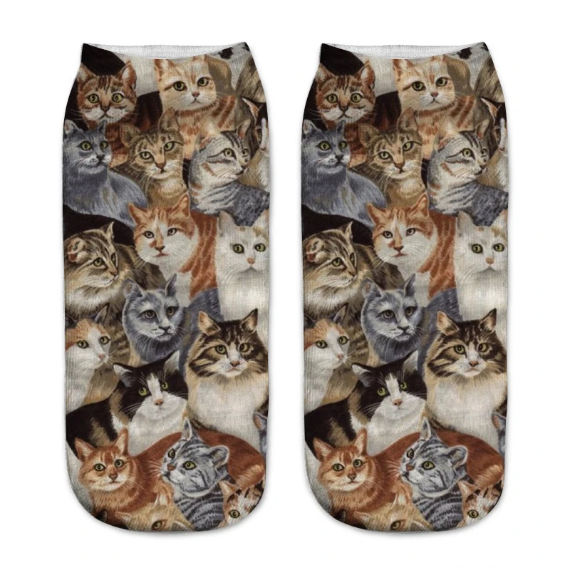 ZHBSLWT New Hot Lovely Cat Pattern 3D Print Animal Women Socks Casual Cartoon Unisex Low Cut Ankle Socks-003 | Женская одежда