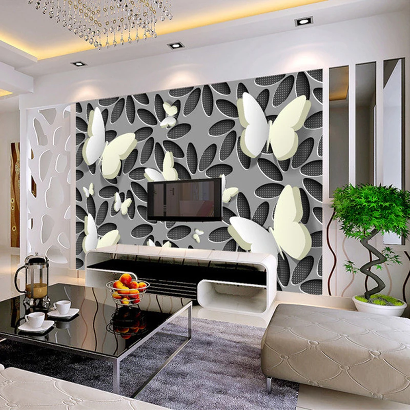 3D Stereoscopic Self-adhesive Butterfly Flower Sticker Mural Modern Living Room Sofa TV Background Decor Wallpaper Waterproof