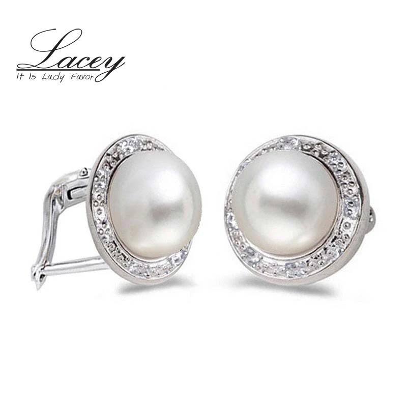 

Серьги-клипсы женские из серебра серьги с крупным жемчугом пробы, с пресноводным жемчугом