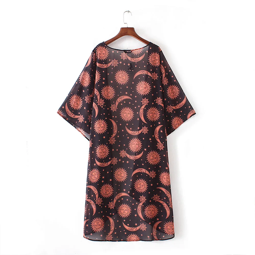 Женское повседневное винтажное кимоно S ~ 5xl длинный вязаный крючком шифоновый