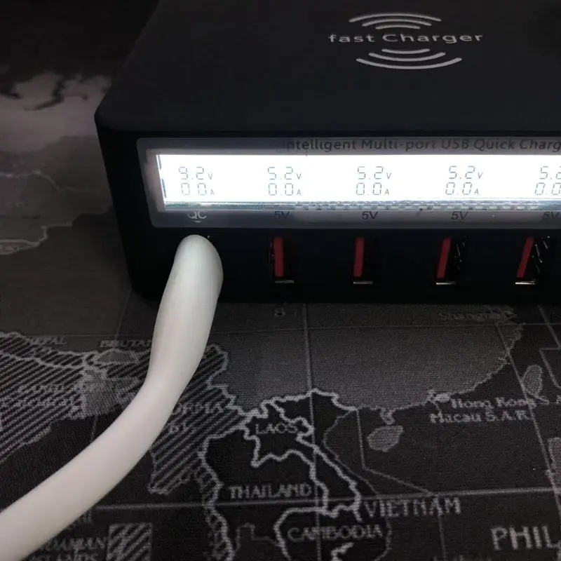 Универсальное беспроводное зарядное устройство 7 в 1 типа C Qi 5x USB QC 3,0 Быстрая зарядка с ЖК-дисплеем напряжения тока для iphone samsung Mobile