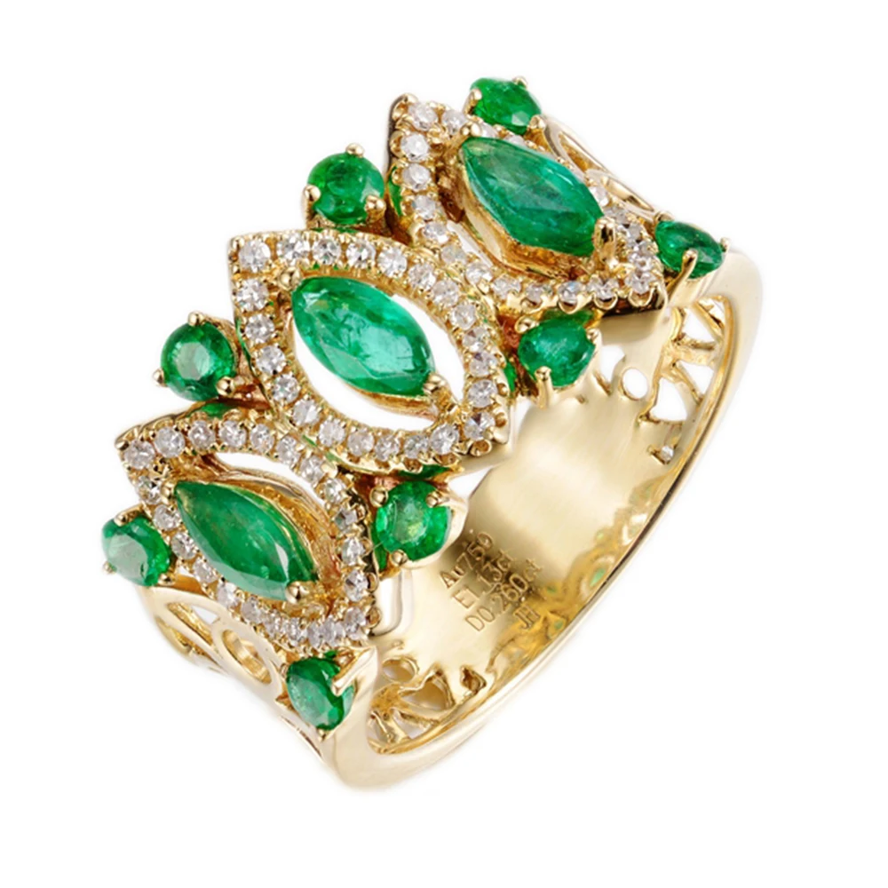 Женское кольцо с натуральным изумрудом 18 К Золотое зеленым драгоценным камнем
