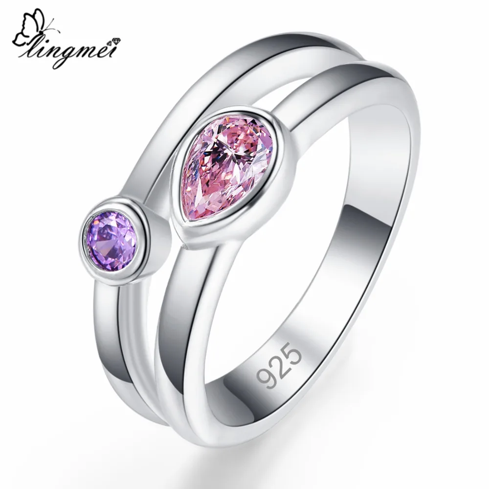 lingmei Wedding Band Red &amp Yellow Pink Purple Zircon Silver Color Ring Size 6 7 8 9 Classic Fashion Unisex Party Jewelry | Украшения и