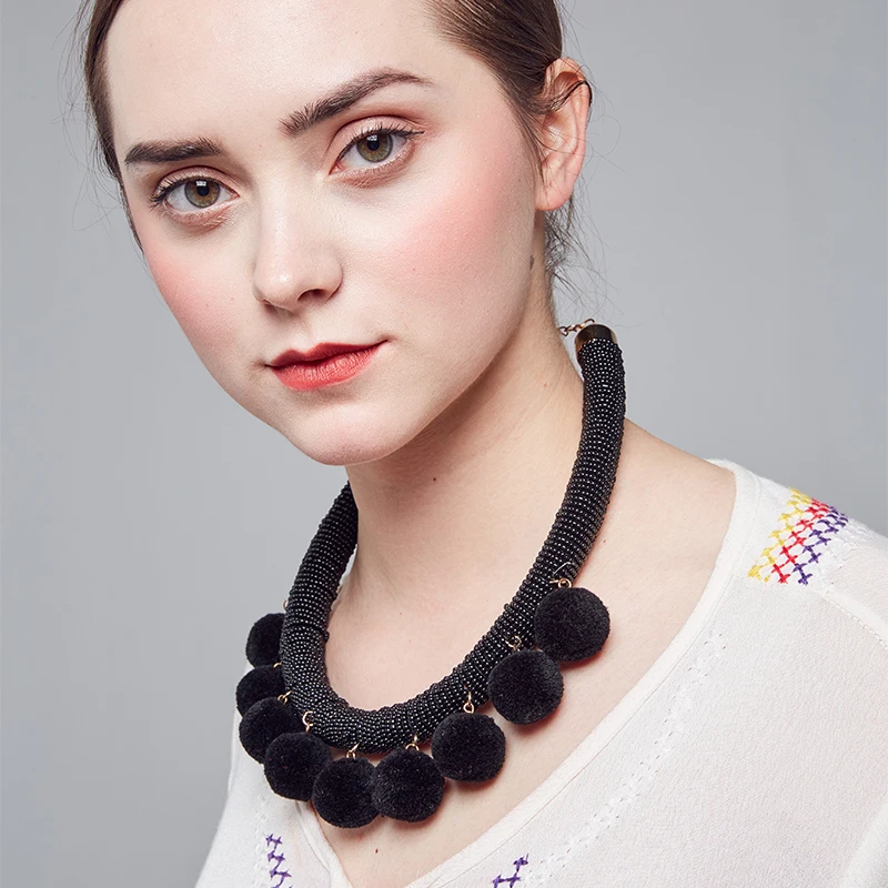 2018 Fashion necklace jewelry for women bohemia seed beads colorful collar pom big chunky punk necklaces &amp pendants Jewelry | Украшения