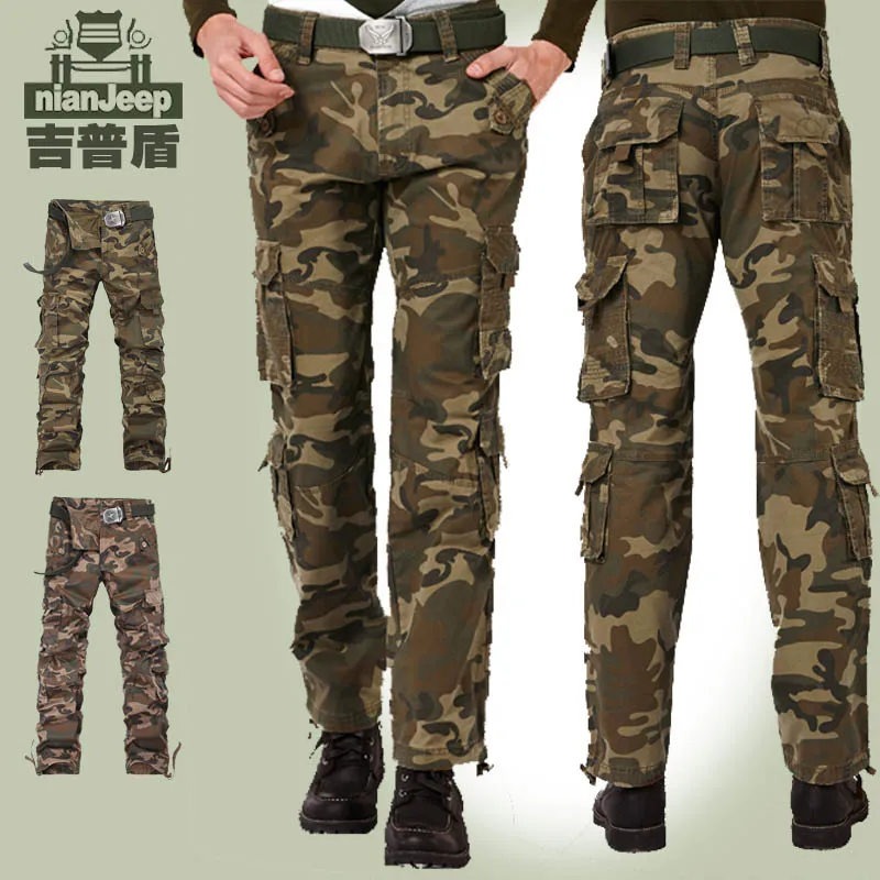 Высокое качество Для мужчин Брюки для девочек марки Jeep карго 100% хлопок камуфляж