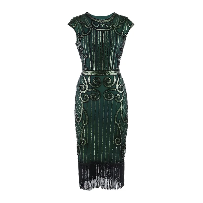 Фото Женское винтажное платье с блестками облегающее длинное круглым вырезом и