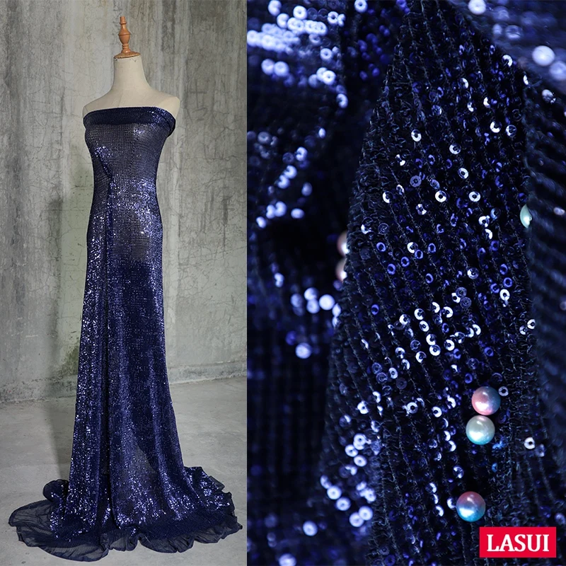 LASUI Новинка 1 ярд = шт. W0130 синее шифрование блесток свадебное вечернее платье