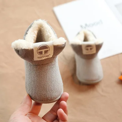 Winter new children's snow boots suede children's cotton shoes thick hair soft bottom baby cotton boots - Цвет: Серый