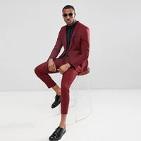 handsome burgundy mens suits slim fit groomsmen suit wedding tuxedos for men blazers prom suit custom made jacketpant