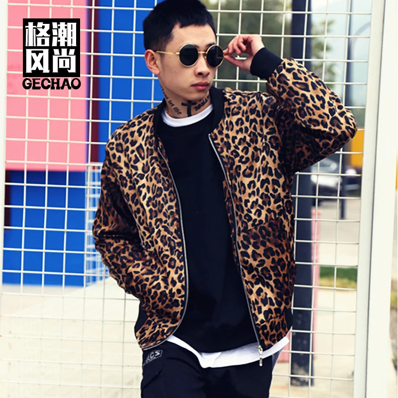 

M-6XL!! 2018 Classic leopard print broad-shouldered baseball jacket chic hip-hop jacket nightclub bar hairdresser.