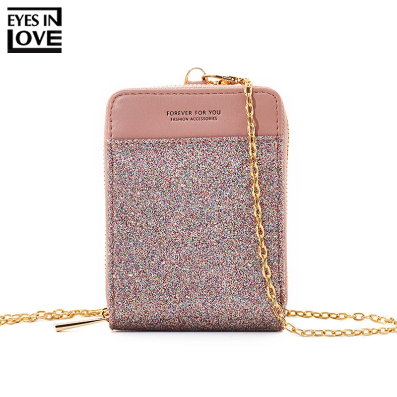 

Luxury Glitter Leather Ladies Purse for Women Chain Bag Card Holder Small Wallet Women Coin Pocket Zipper Organzier Card Cartera