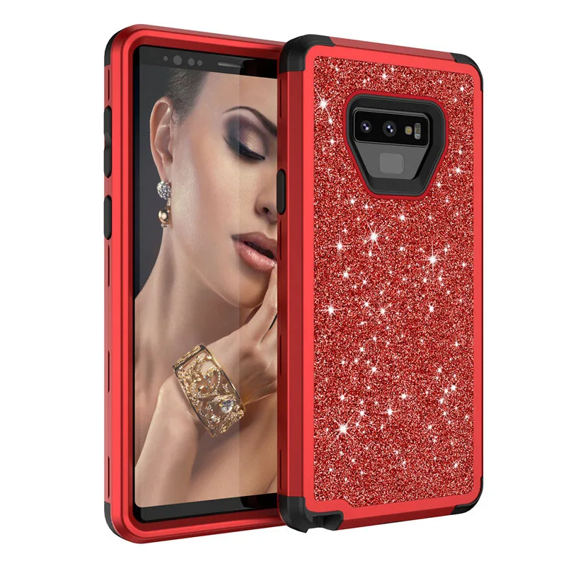 Red Блестящий Алмаз задняя крышка для samsung note9 s9 Plus note8 противоударный жесткий чехол гибридная Противоударная защита для мобильного телефона защитный чехол - Цвет: Red