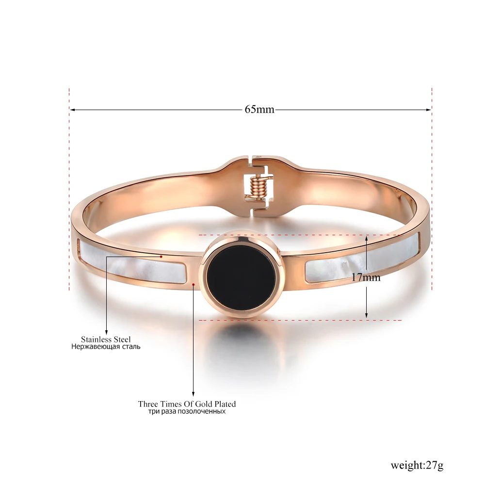 YiKLN Fashion Titanium Steel White/Black Shell Bracelets &amp Bangles Luxury Engagement Wedding Bangle Jewelry For Women YB18041 | Украшения