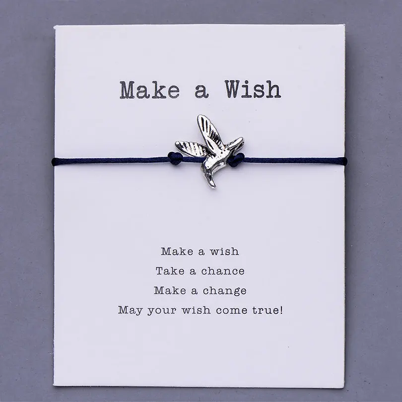 dark blue with card Pipitree, сделай пожелание, птица, Чайка, очаровательный браслет, дружба, вдохновляющий подарок, красная струна, браслеты с пожеланиями, женские, мужские, детские ювелирные изделия - Окраска металла: dark blue with card