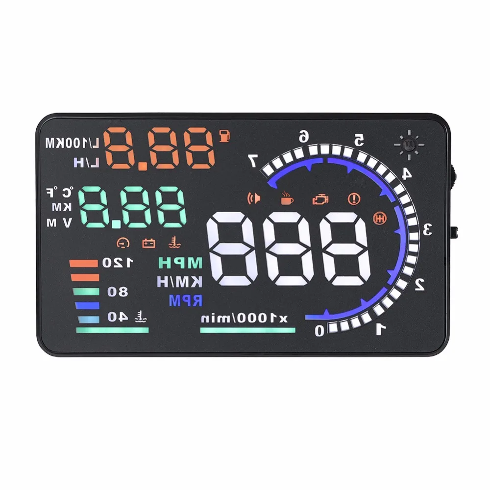 Дисплей на лобовое стекло A8 5 дюйма OBD II Автомобильный дисплей светоотражающий
