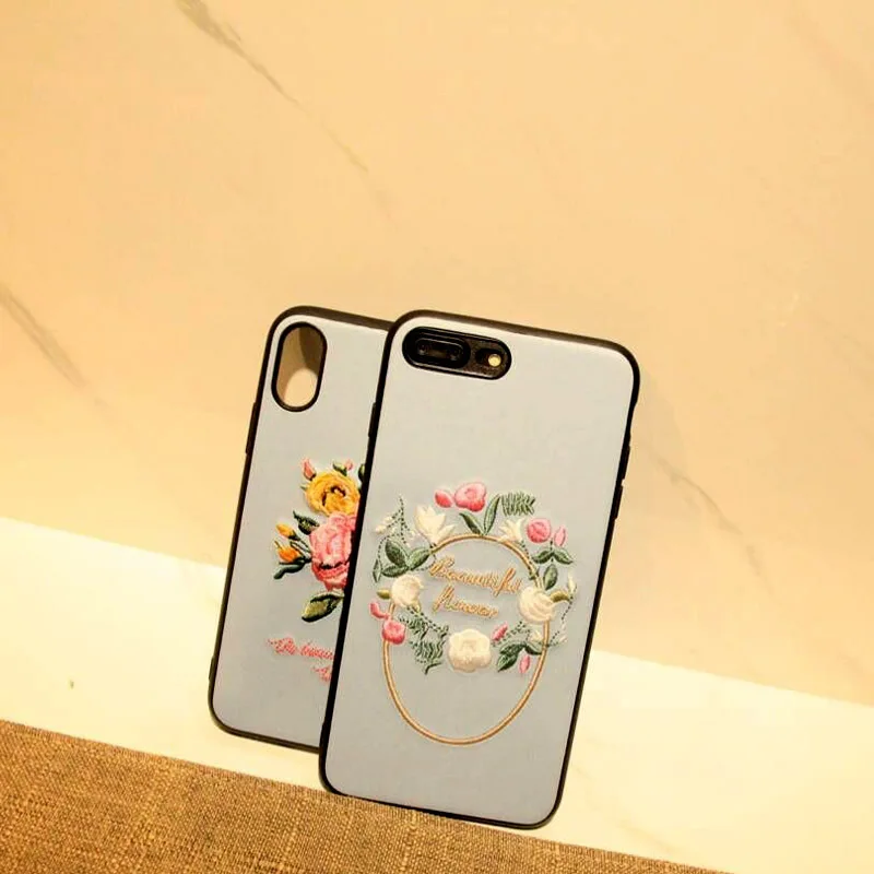 Роскошные вышивка мультфильм завод Цветок Птица чехол для Iphone 6 7 8 плюс ТПУ мягкий