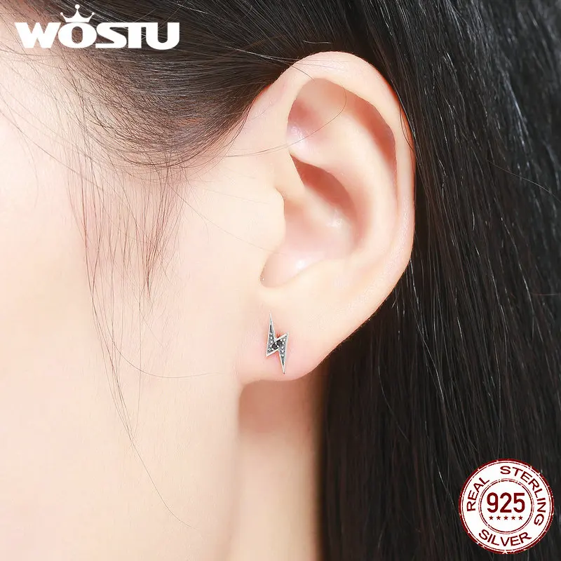 WOSTU,, 925 пробы, серебро, черный, молния, серьги-гвоздики для женщин, хорошее S925 ювелирное изделие, подарок FIE156