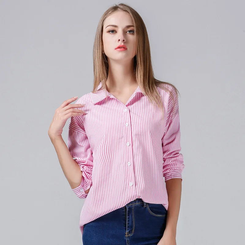 Женская летняя полосатая шифоновая блузка с оборками и длинным рукавом | одежда